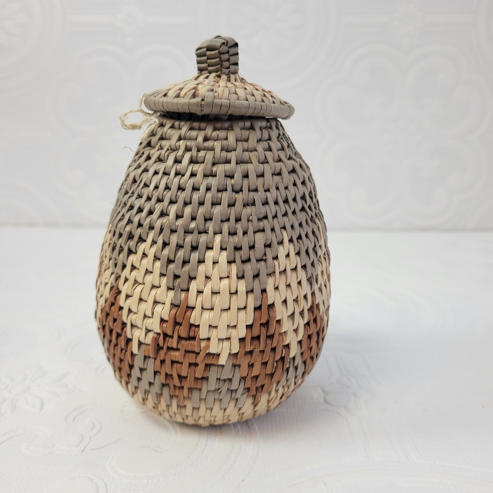 African Zulu Basket Ukhamba Triangle Design Handwoven South African Art VTG 70s